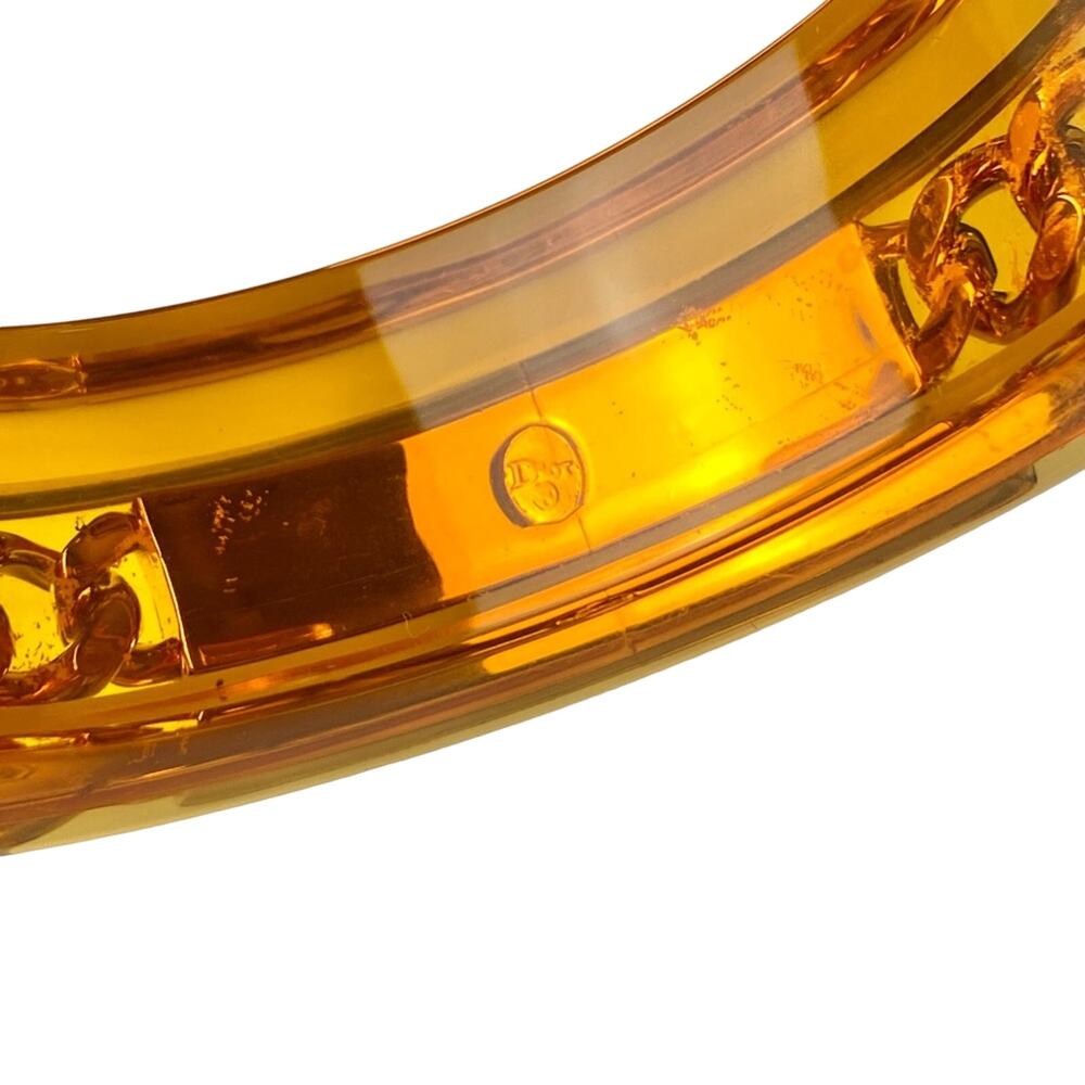 AUTH VTG Christian Dior Orange Lucite Gold Chain Nameplate Logo Cuff Bracelet - Picture 10 of 15